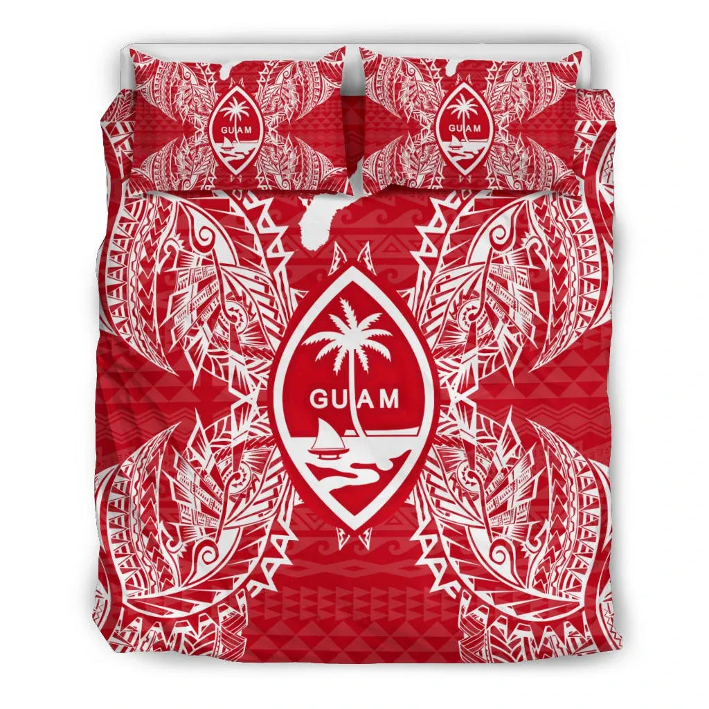 Polynesian Bedding Set - Guam Duvet Cover Set Map Red White