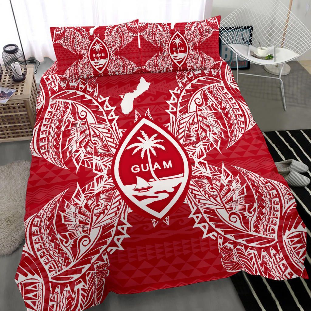 Polynesian Bedding Set - Guam Duvet Cover Set Map Red White