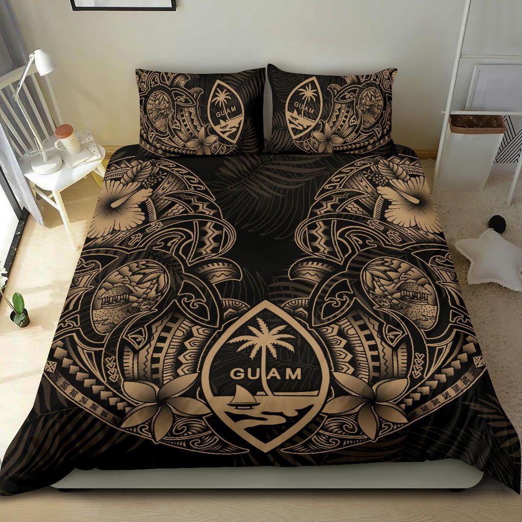 Polynesian Bedding Set - Guam Duvet Cover Sets - Beige Turtle Homeland Notext