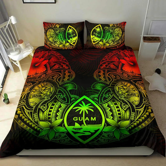 Polynesian Bedding Set - Guam Duvet Cover Sets - Reggae Turtle Homeland Notext