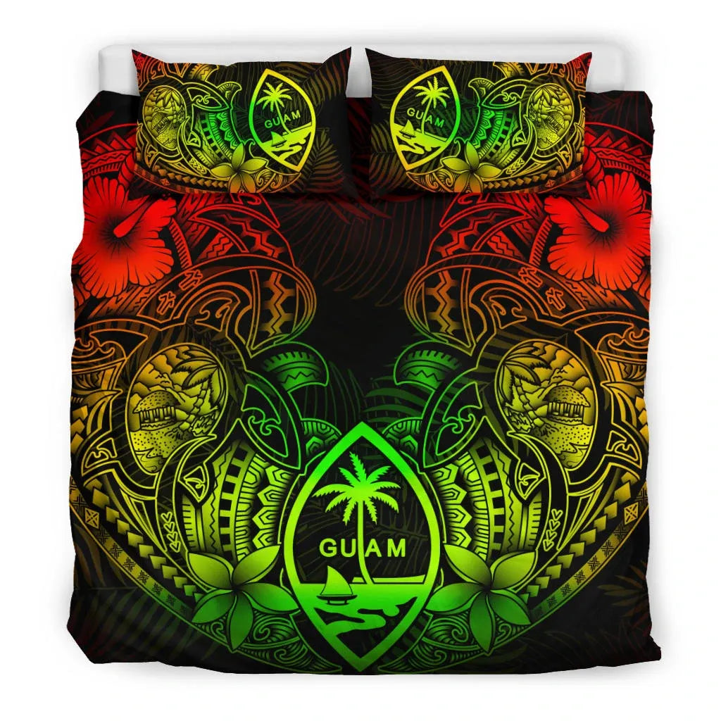 Polynesian Bedding Set - Guam Duvet Cover Sets - Reggae Turtle Homeland Notext