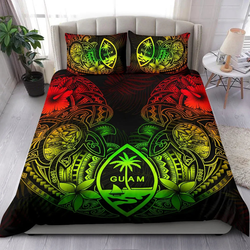 Polynesian Bedding Set - Guam Duvet Cover Sets - Reggae Turtle Homeland Notext