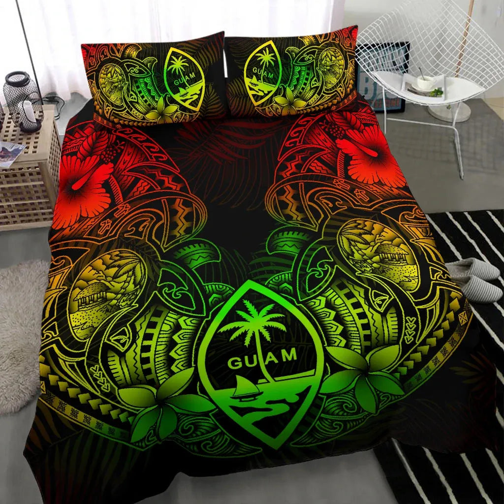 Polynesian Bedding Set - Guam Duvet Cover Sets - Reggae Turtle Homeland Notext