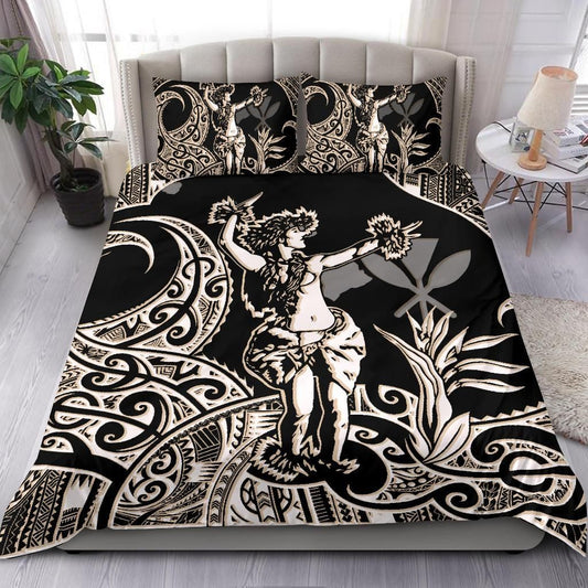 Polynesian Bedding Set - Hawaii Duvet Cover Set Hula Girl White