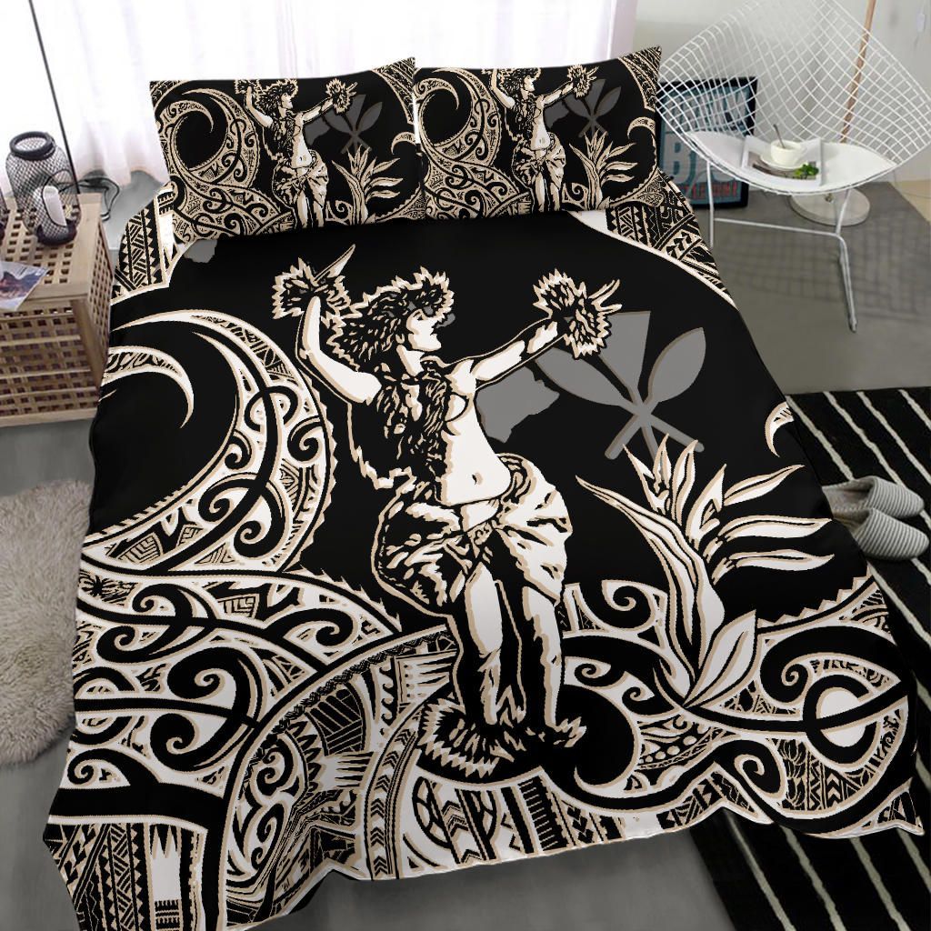 Polynesian Bedding Set - Hawaii Duvet Cover Set Hula Girl White