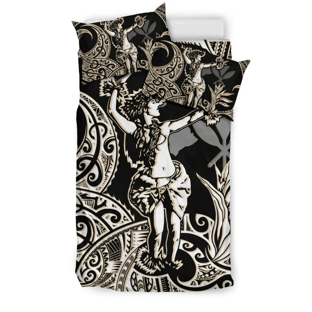Polynesian Bedding Set - Hawaii Duvet Cover Set Hula Girl White