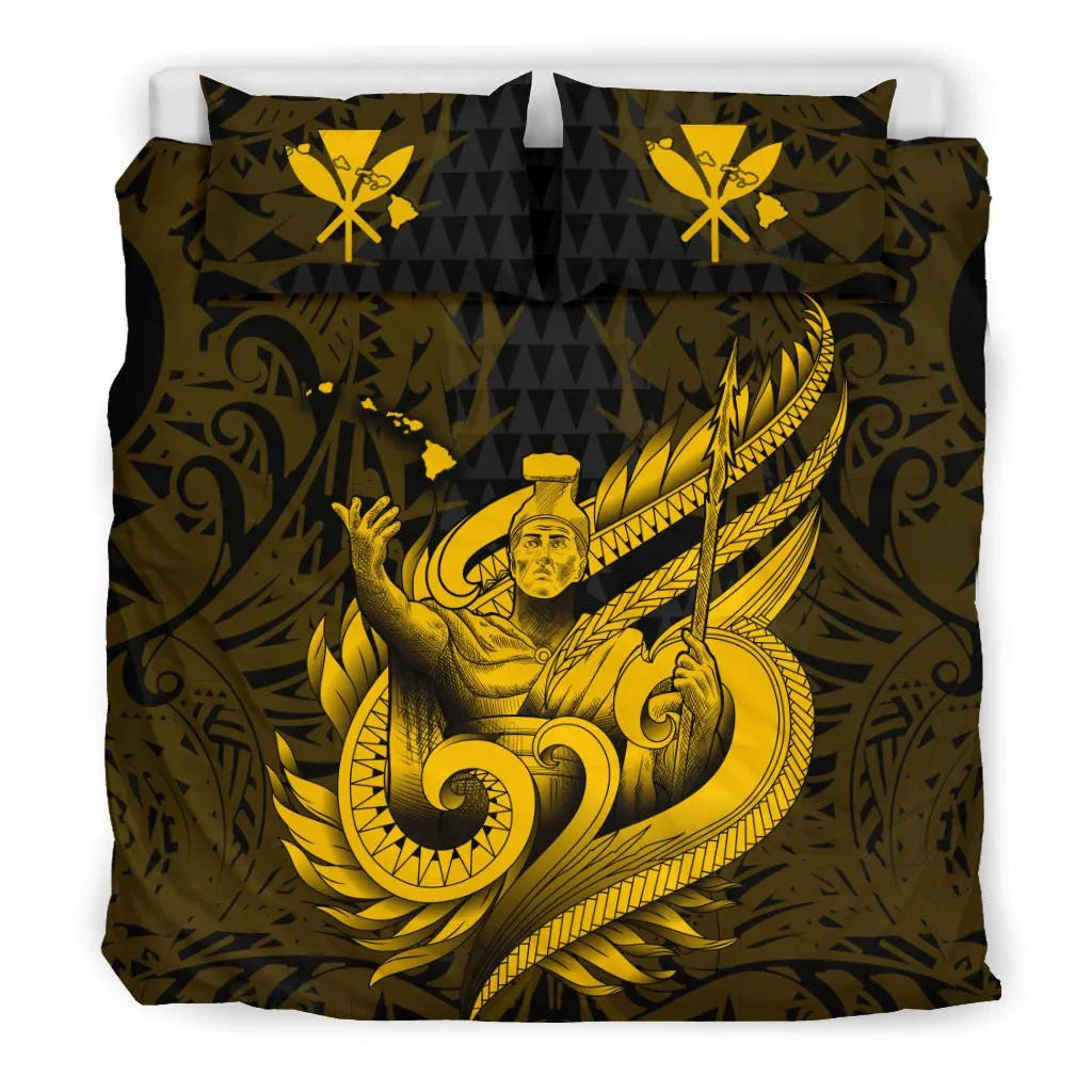 Polynesian Bedding Set - Hawaii Duvet Cover Set Kamehameha King Gold Color