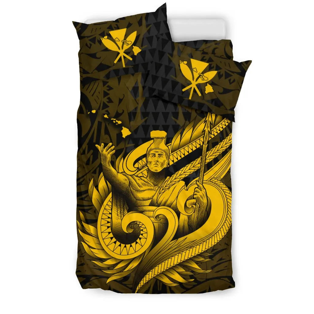 Polynesian Bedding Set - Hawaii Duvet Cover Set Kamehameha King Gold Color