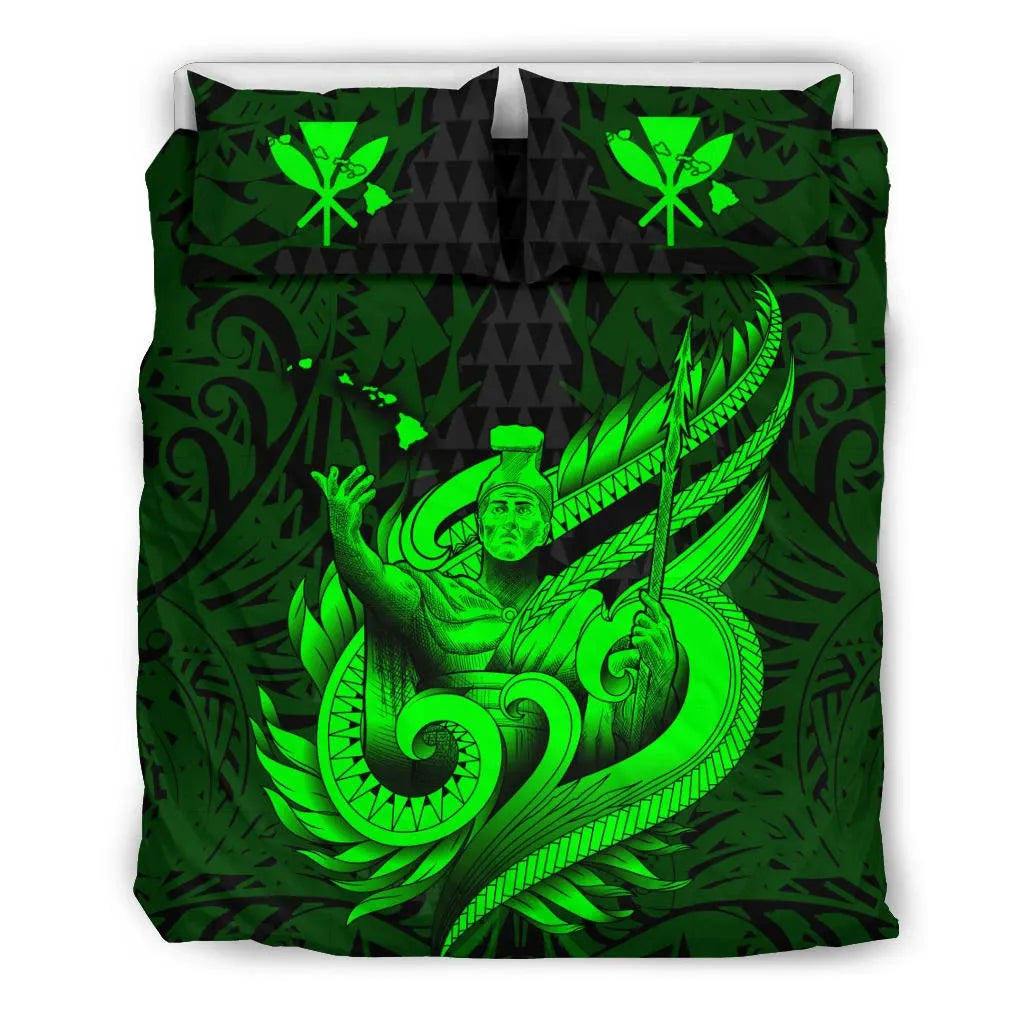 Polynesian Bedding Set - Hawaii Duvet Cover Set Kamehameha King Green Color