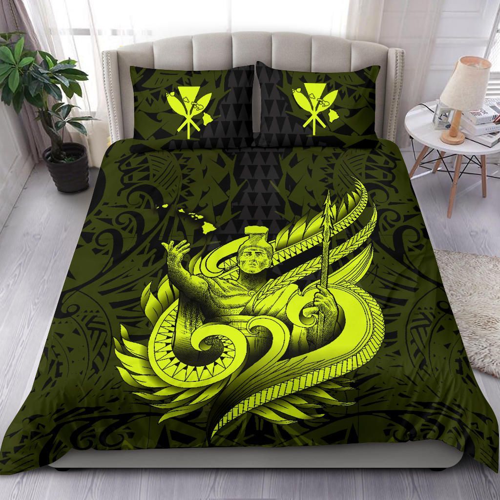 Polynesian Bedding Set - Hawaii Duvet Cover Set Kamehameha King Yellow Color