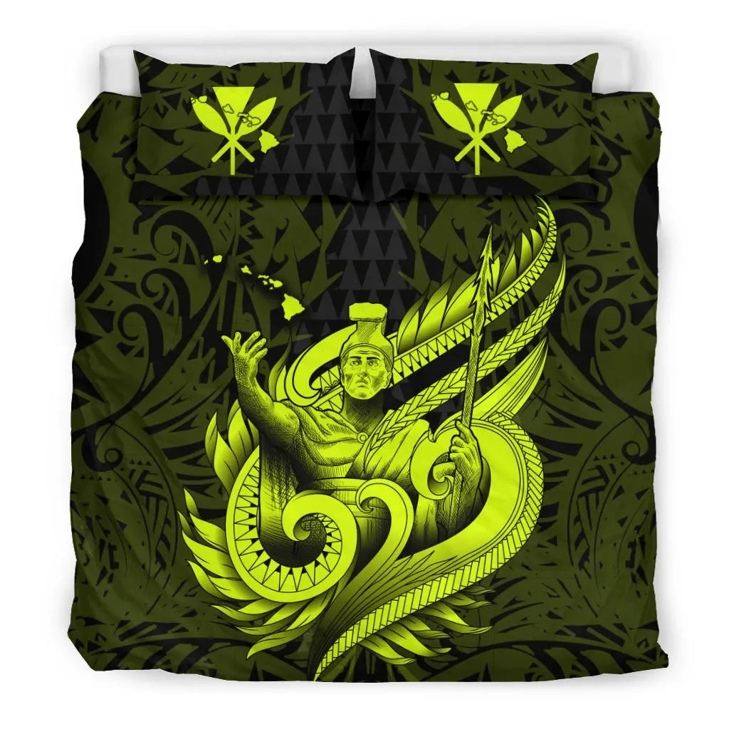 Polynesian Bedding Set - Hawaii Duvet Cover Set Kamehameha King Yellow Color