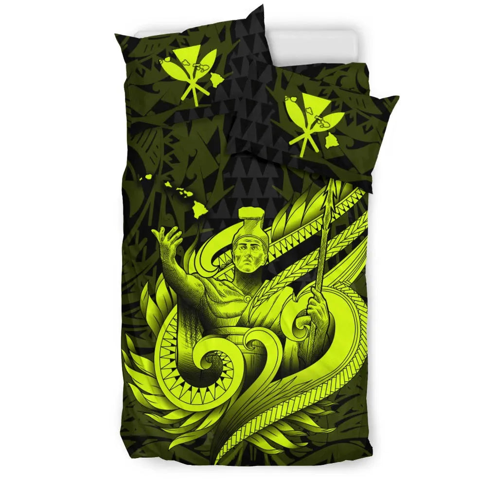 Polynesian Bedding Set - Hawaii Duvet Cover Set Kamehameha King Yellow Color