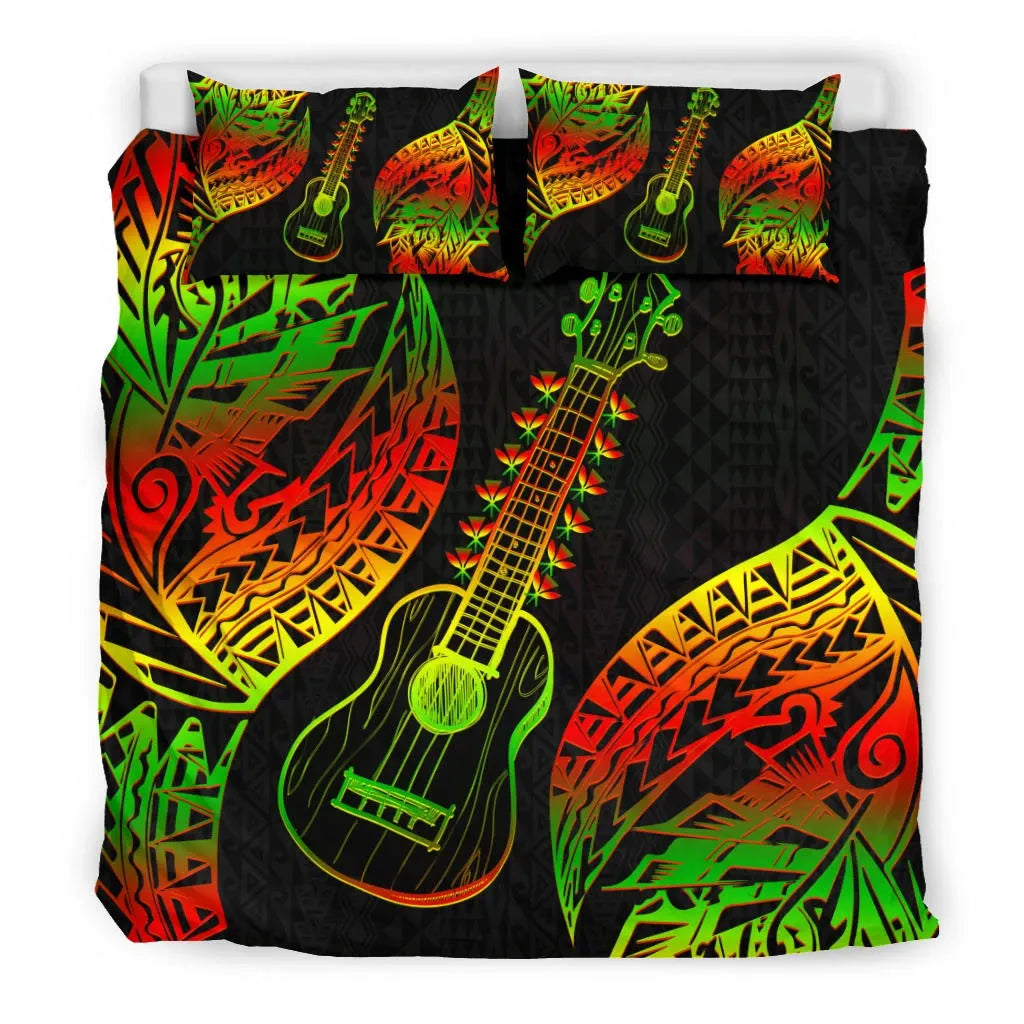 Polynesian Bedding Set Hawaii Duvet Cover Set Ukulele