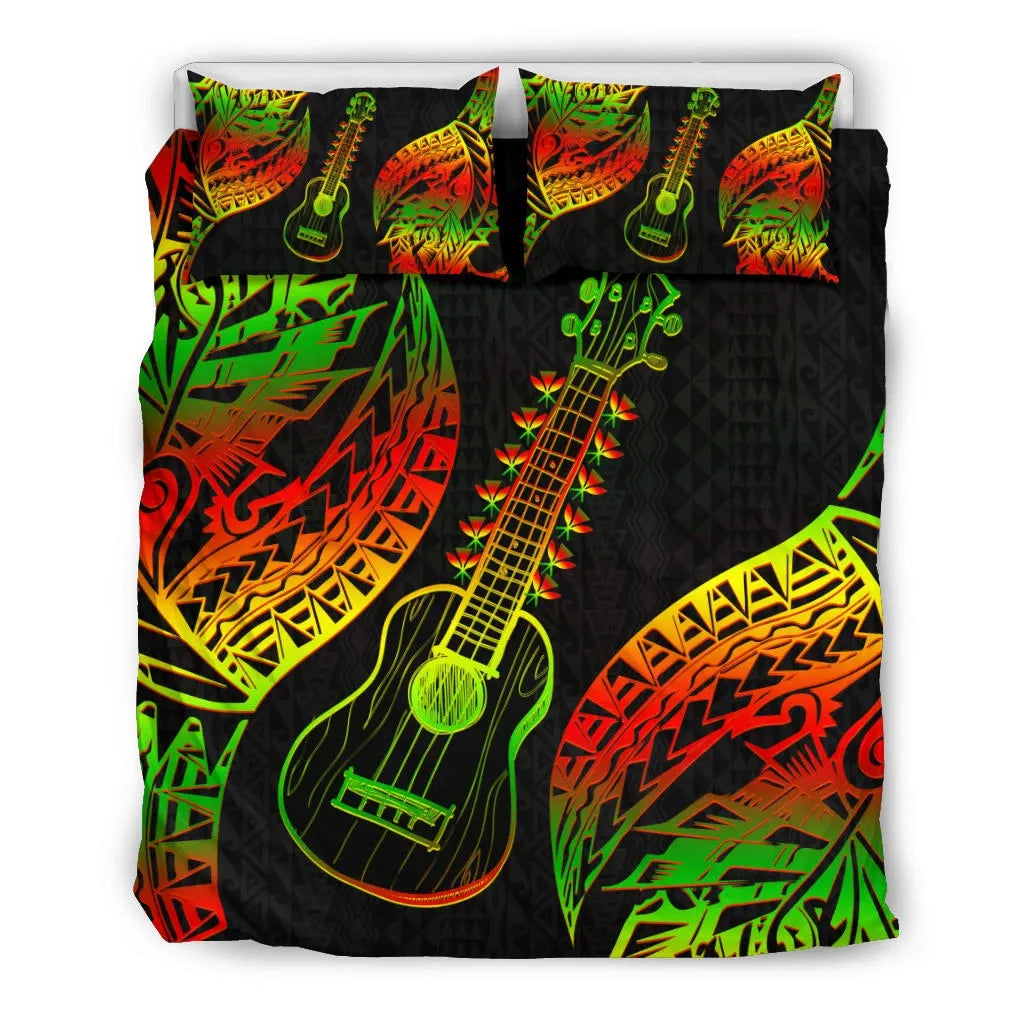 Polynesian Bedding Set Hawaii Duvet Cover Set Ukulele