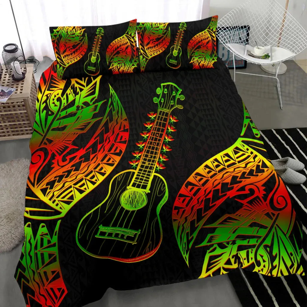 Polynesian Bedding Set Hawaii Duvet Cover Set Ukulele