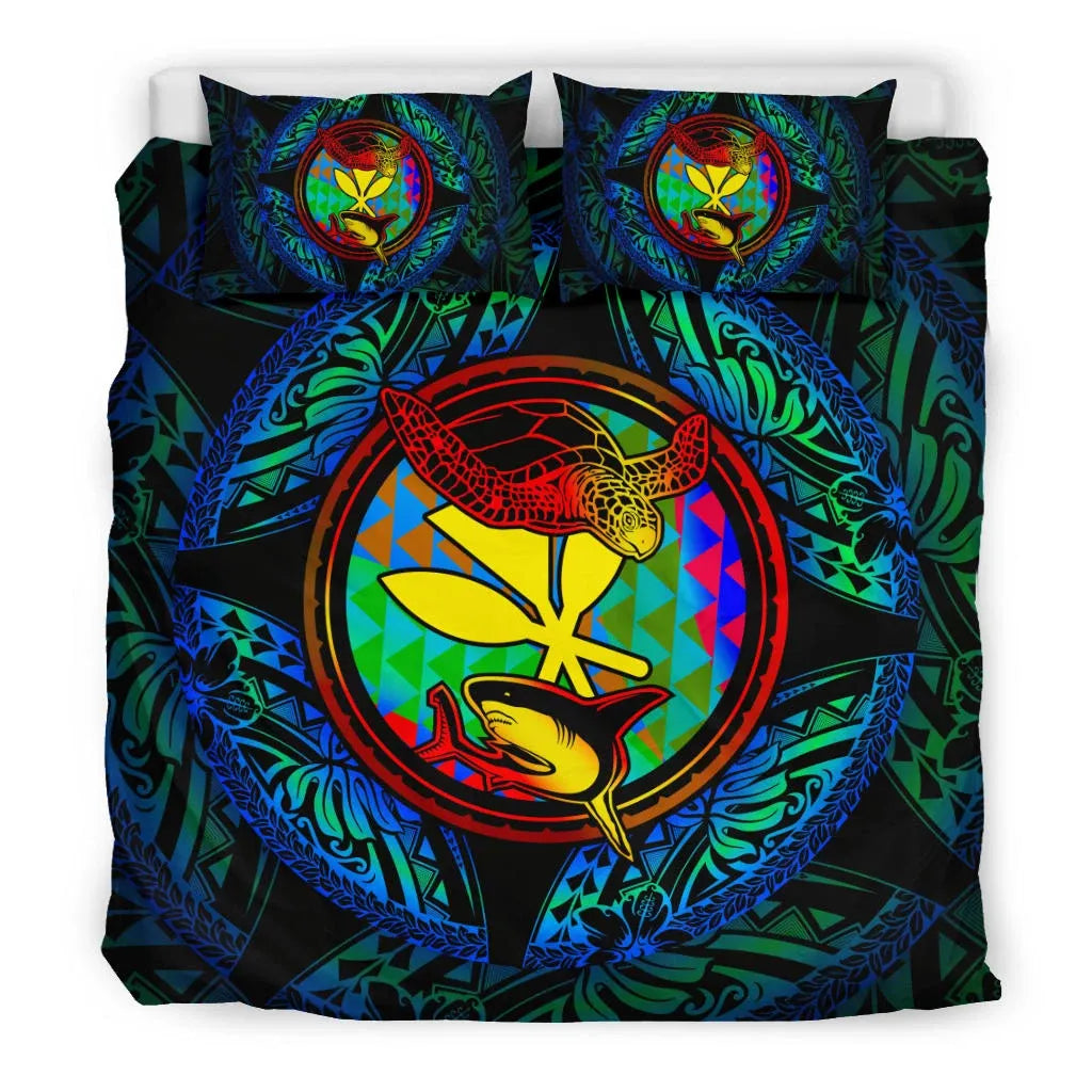 Polynesian Bedding Set - Hawaii (Kanaka Maoli) Duvet Cover Set - Colorful Turtle Shark