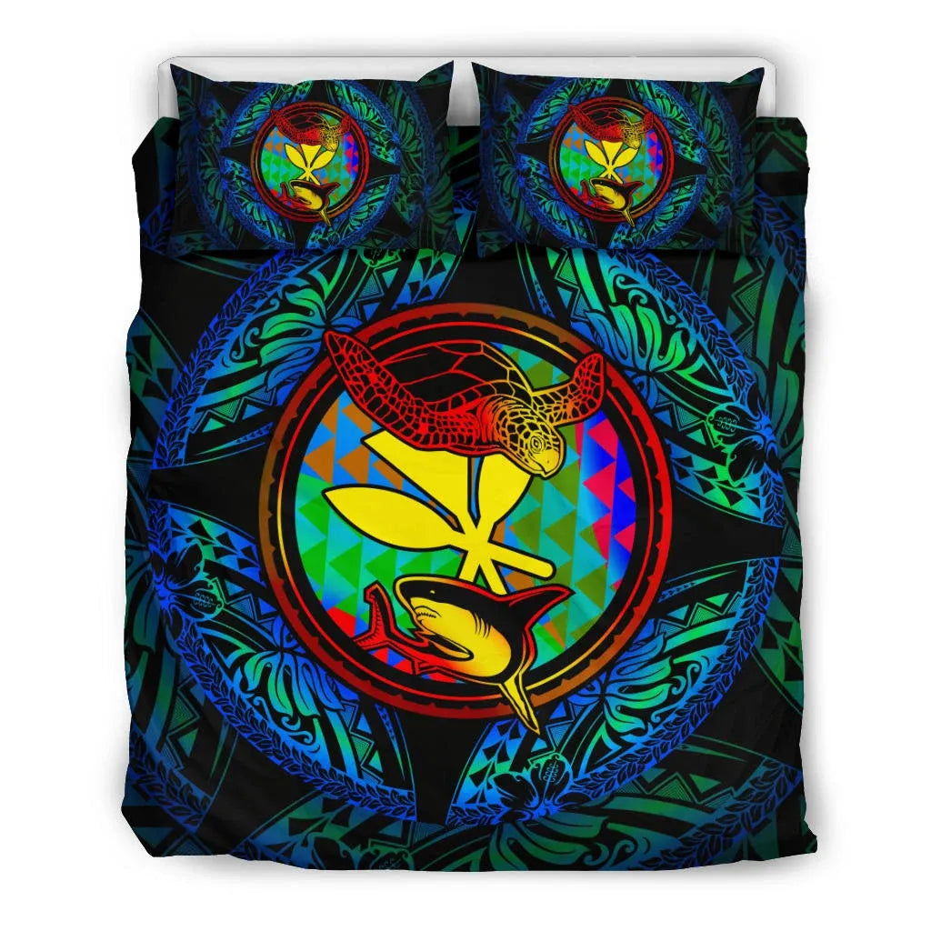 Polynesian Bedding Set - Hawaii (Kanaka Maoli) Duvet Cover Set - Colorful Turtle Shark