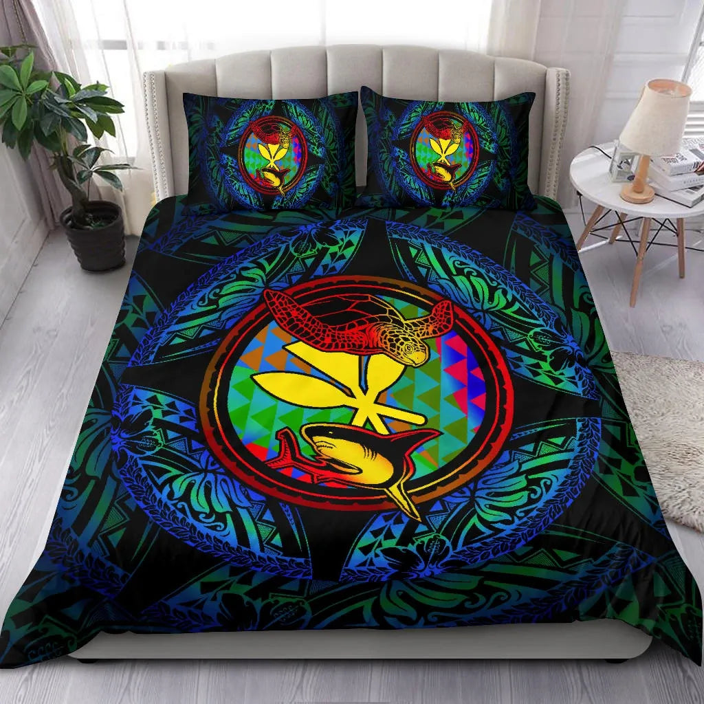 Polynesian Bedding Set - Hawaii (Kanaka Maoli) Duvet Cover Set - Colorful Turtle Shark
