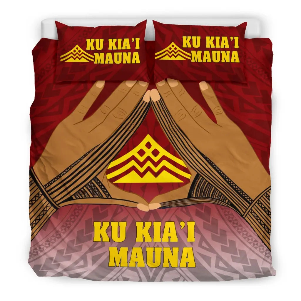 Polynesian Bedding Set - Hawaii Mauna Kea Duvet Cover Hand Sign Symbol