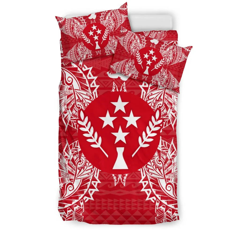 Polynesian Bedding Set - Kosrae Duvet Cover Set Map Red White