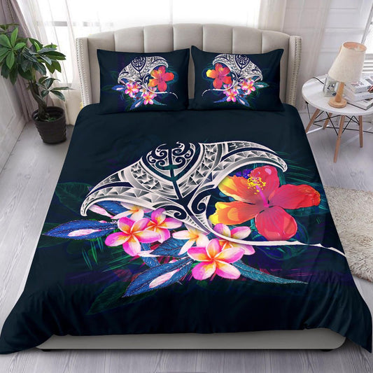 Polynesian Bedding Set - Manta Ray And Hibiscus