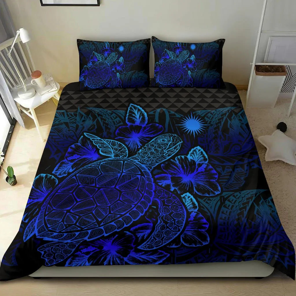 Polynesian Bedding Set - Marshall Islands Duvet Cover Set Blue Color