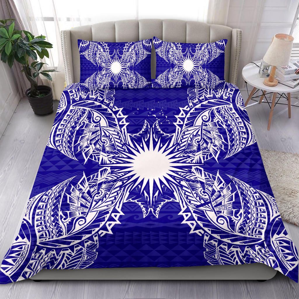 Polynesian Bedding Set - Marshall Islands Duvet Cover Set Map Blue