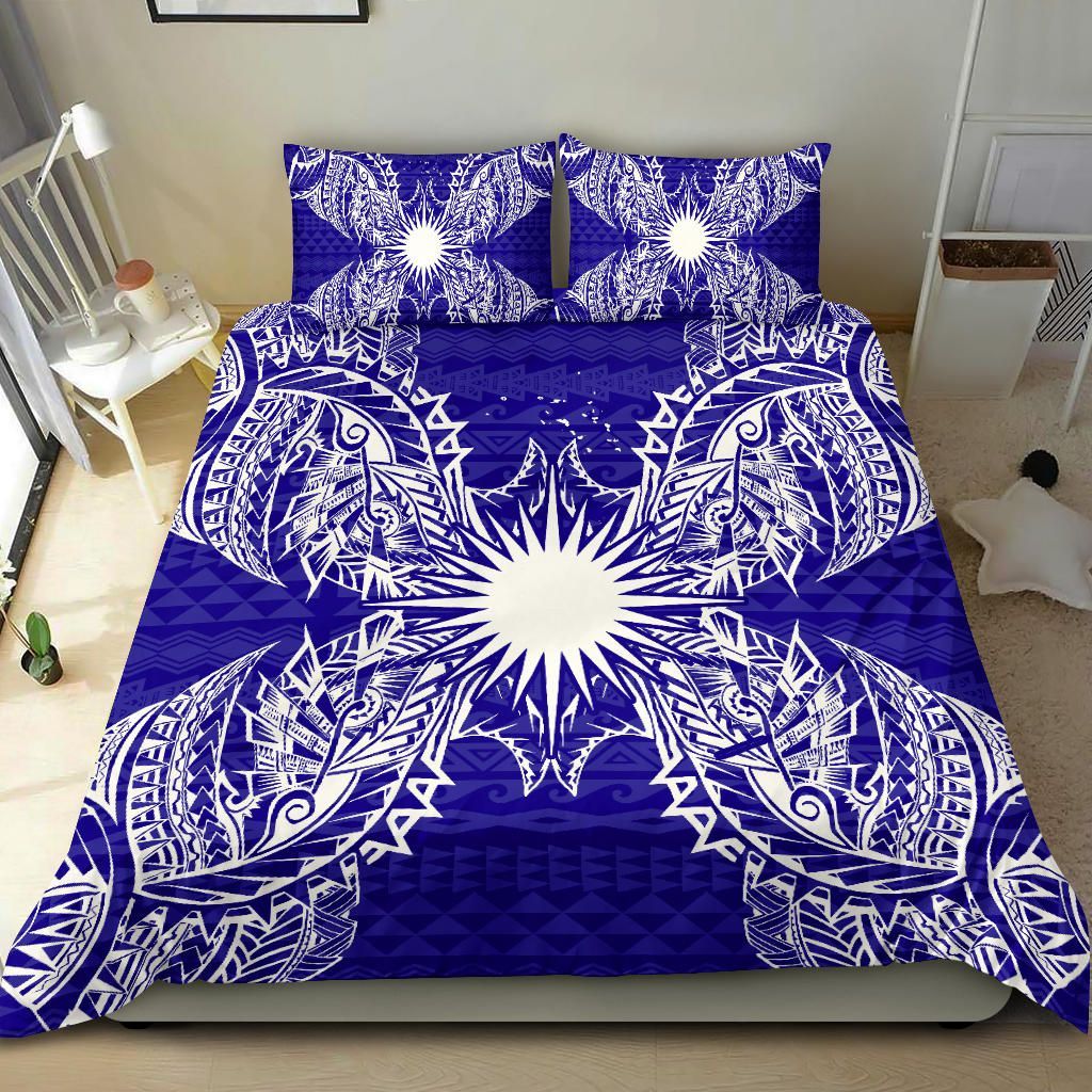 Polynesian Bedding Set - Marshall Islands Duvet Cover Set Map Blue