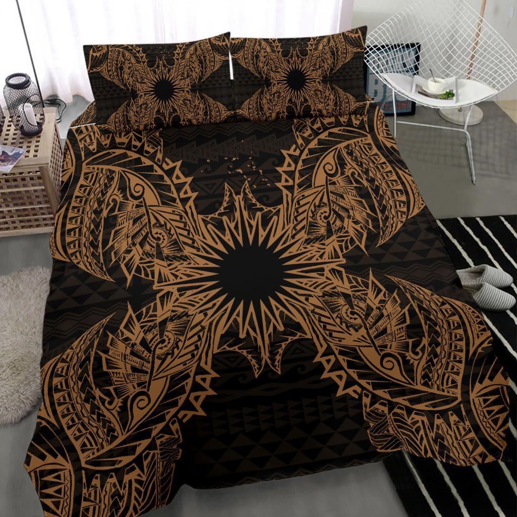 Polynesian Bedding Set - Marshall Islands Duvet Cover Set Map Gold