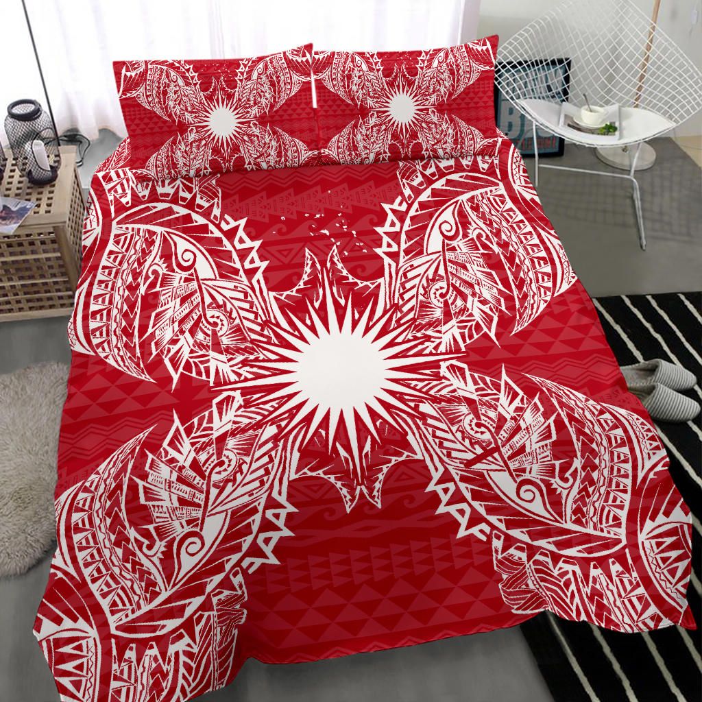 Polynesian Bedding Set - Marshall Islands Duvet Cover Set Map Red White