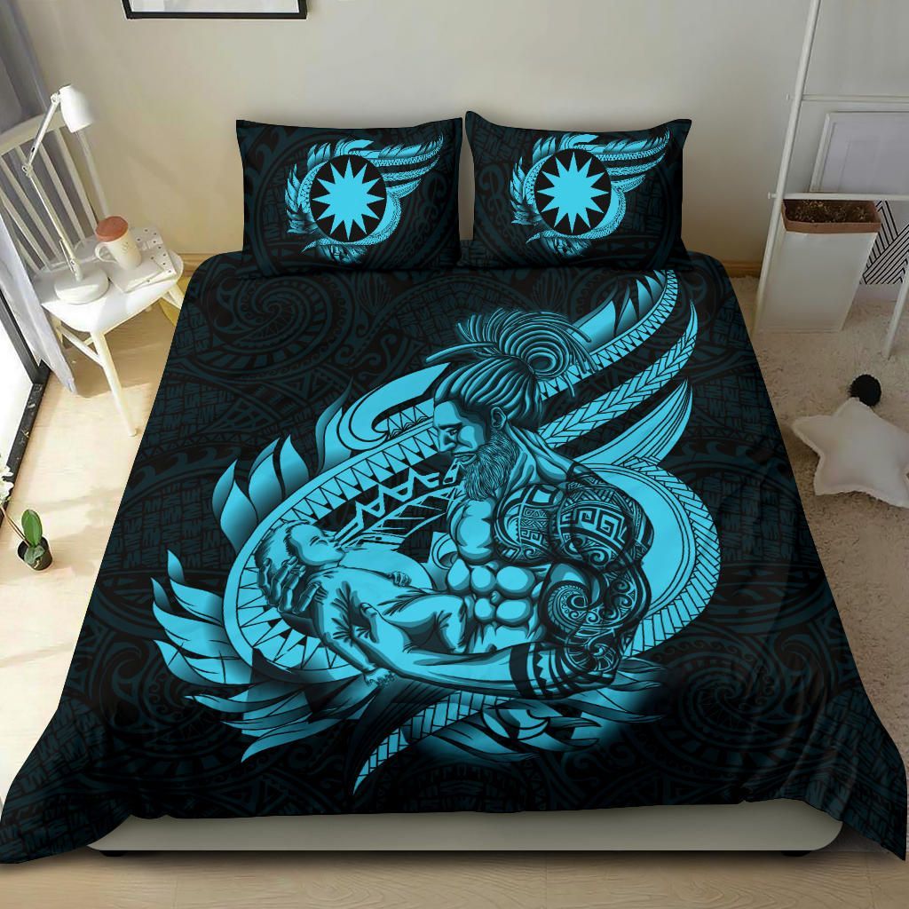 Polynesian Bedding Set - Nauru Duvet Cover Set Father And Son Emerald