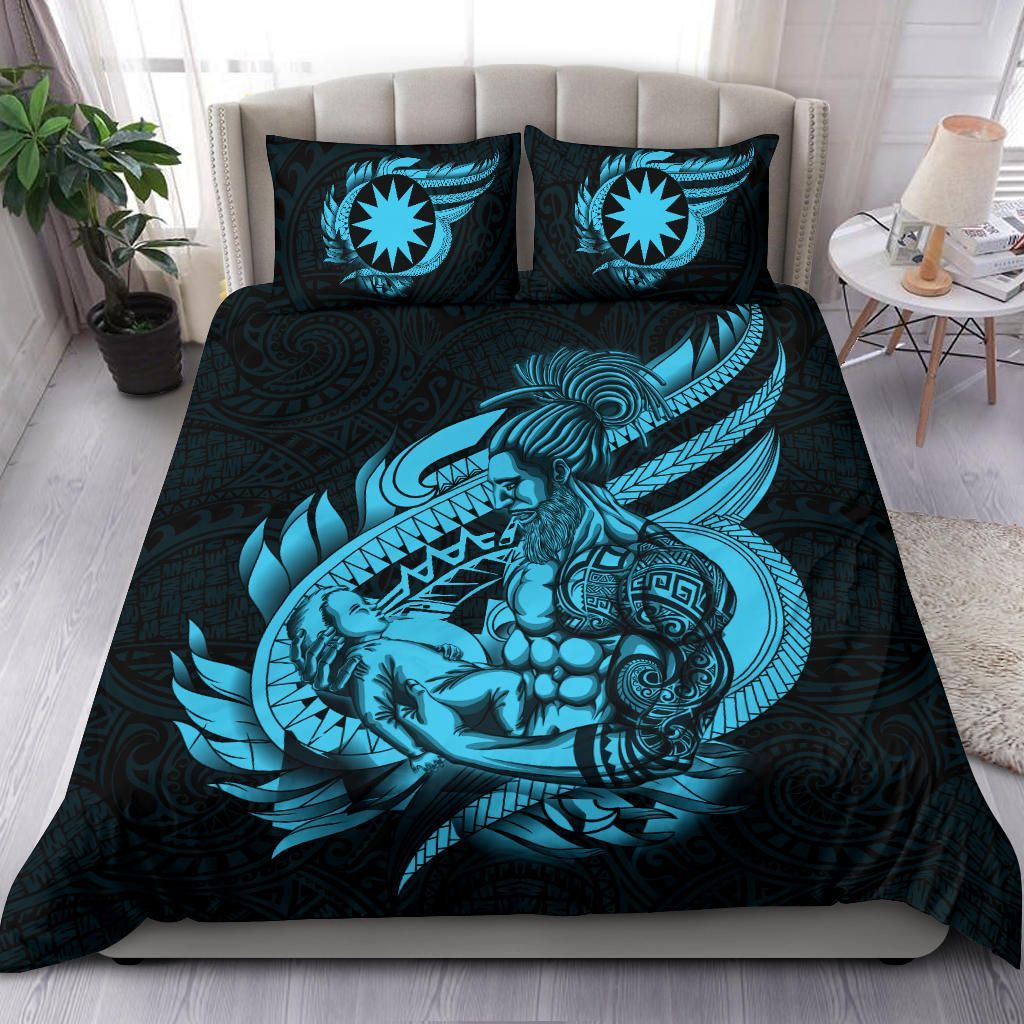 Polynesian Bedding Set - Nauru Duvet Cover Set Father And Son Emerald