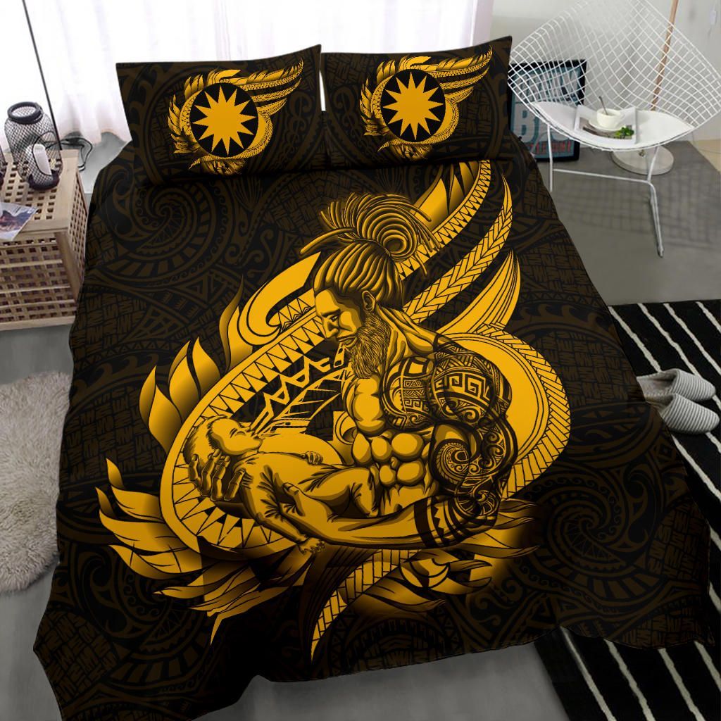 Polynesian Bedding Set - Nauru Duvet Cover Set Father And Son Gold