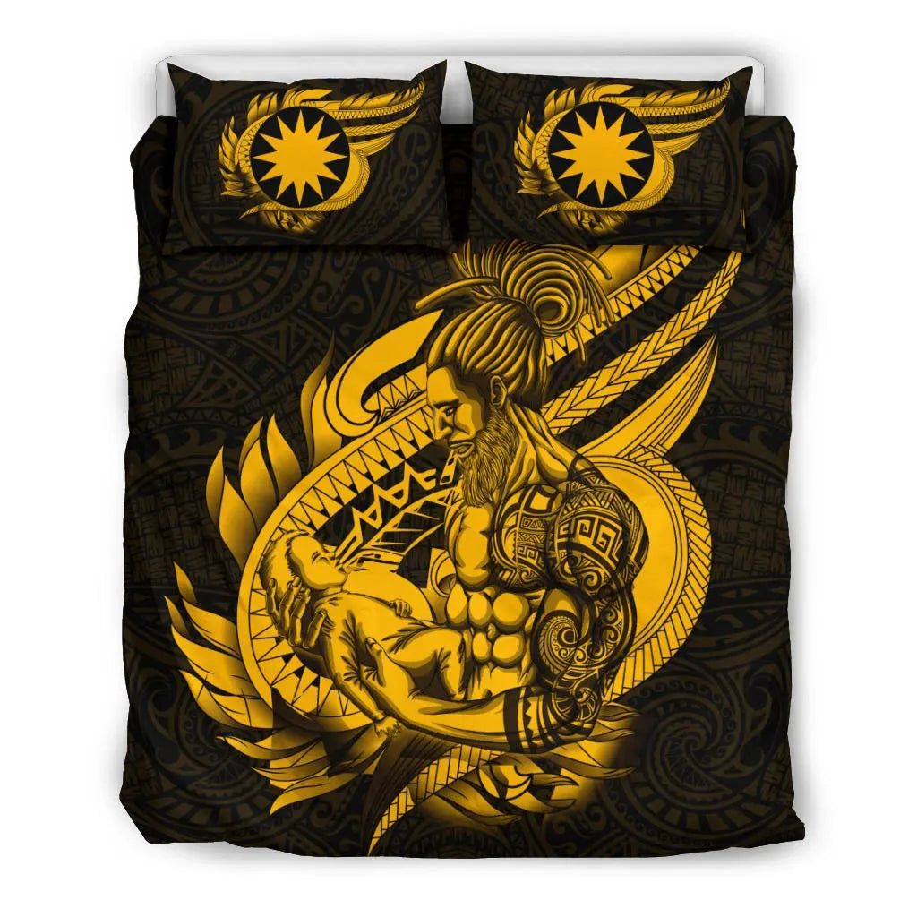 Polynesian Bedding Set - Nauru Duvet Cover Set Father And Son Gold