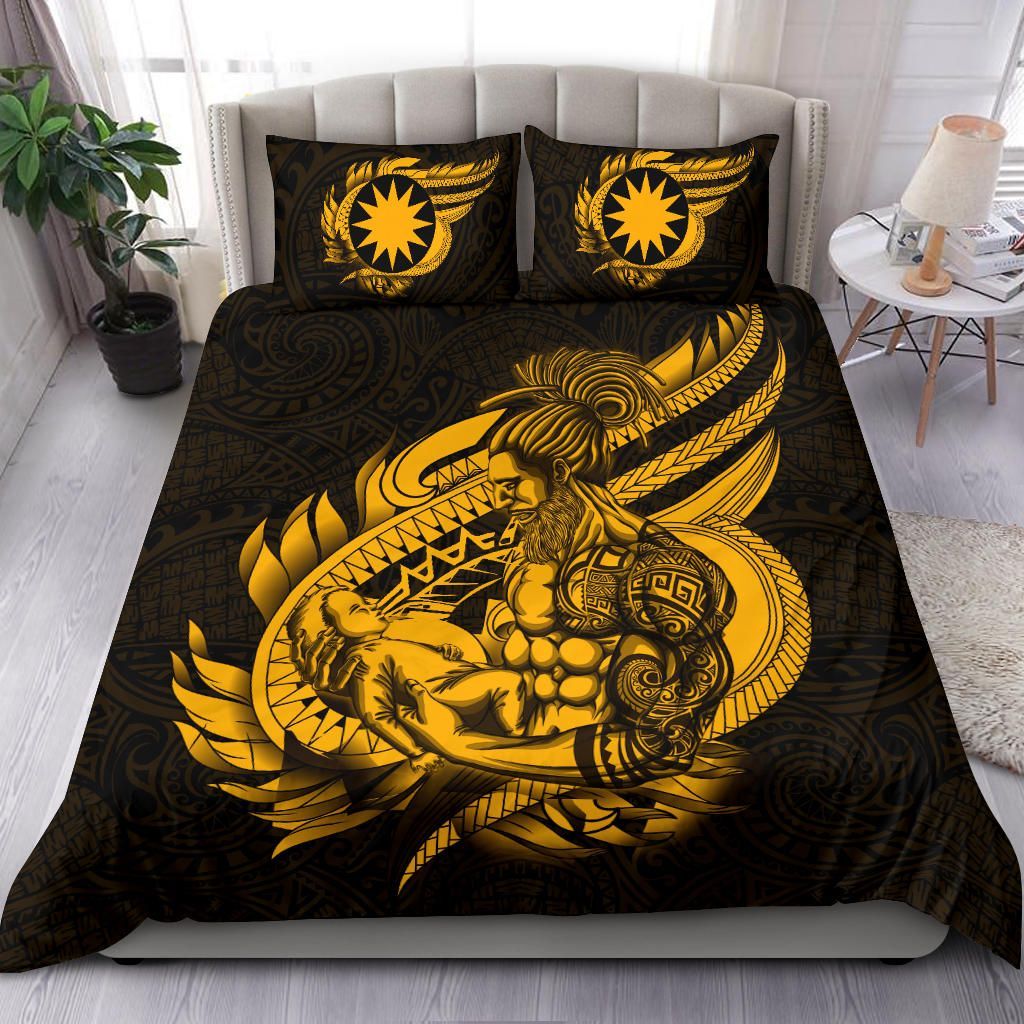 Polynesian Bedding Set - Nauru Duvet Cover Set Father And Son Gold