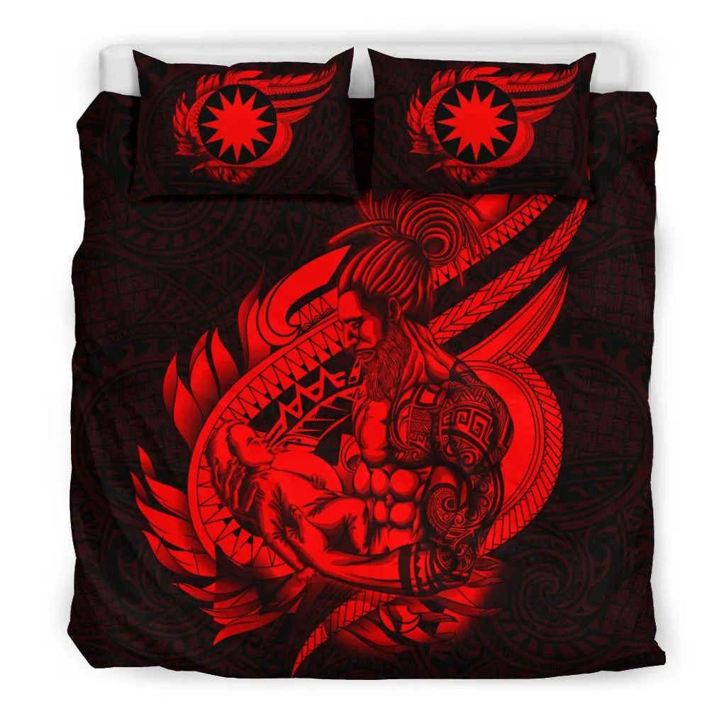 Polynesian Bedding Set - Nauru Duvet Cover Set Father And Son Red
