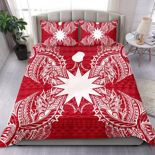 Polynesian Bedding Set - Nauru Duvet Cover Set Map Red White
