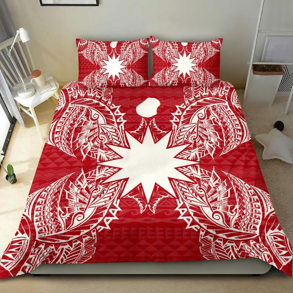 Polynesian Bedding Set - Nauru Duvet Cover Set Map Red White