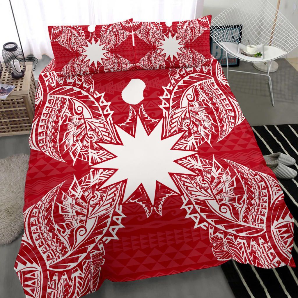 Polynesian Bedding Set - Nauru Duvet Cover Set Map Red White