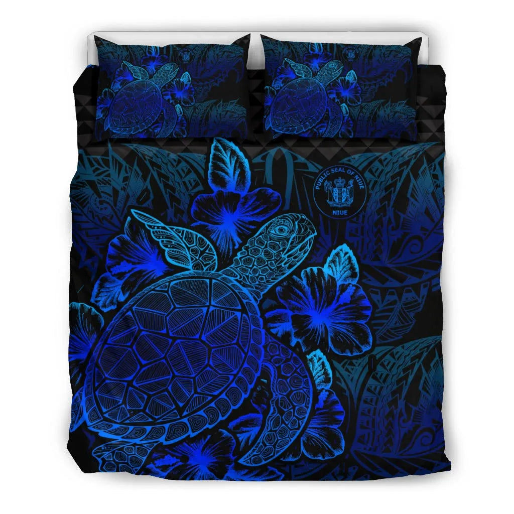 Polynesian Bedding Set - Niue Duvet Cover Set Blue Color