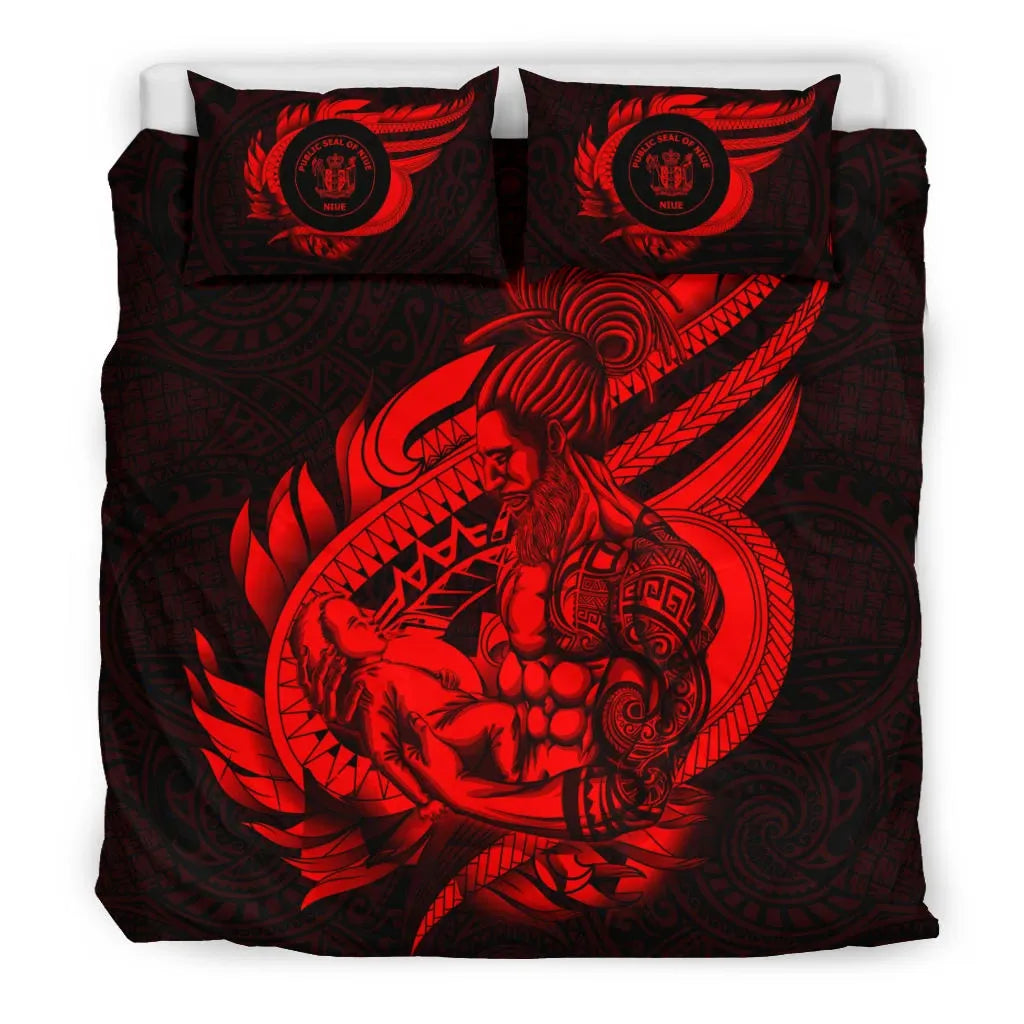 Polynesian Bedding Set - Niue Duvet Cover Set Father And Son Red