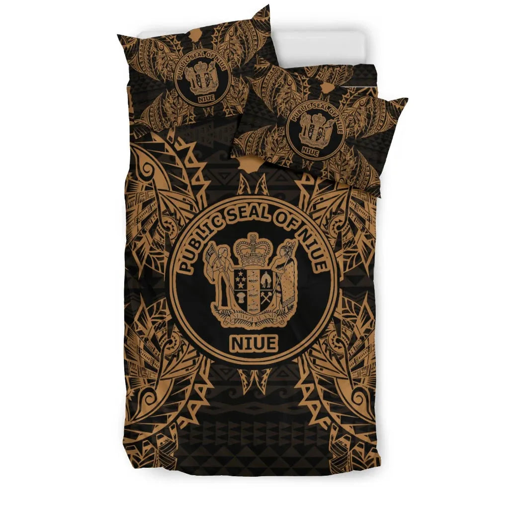 Polynesian Bedding Set - Niue Duvet Cover Set Map Gold