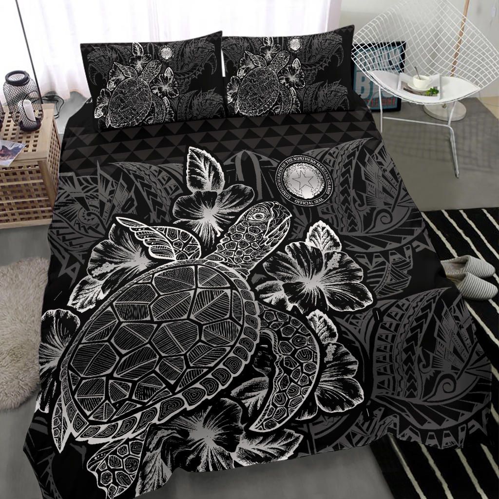 Polynesian Bedding Set - Northern Mariana Islands Duvet Cover Set Black Color