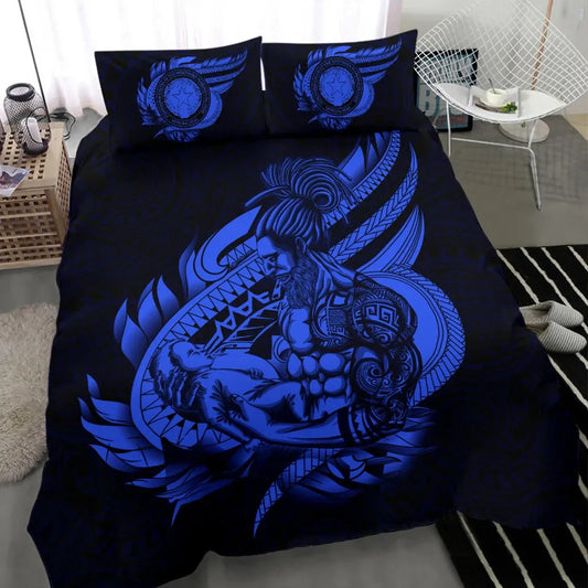 Polynesian Bedding Set - Northern Mariana Islands Duvet Cover Set Father And Son Blue