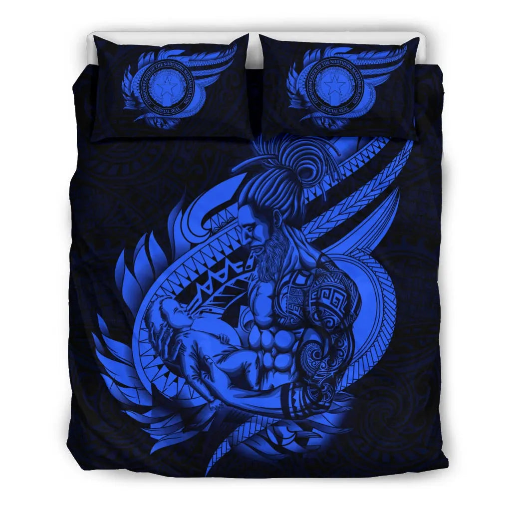 Polynesian Bedding Set - Northern Mariana Islands Duvet Cover Set Father And Son Blue