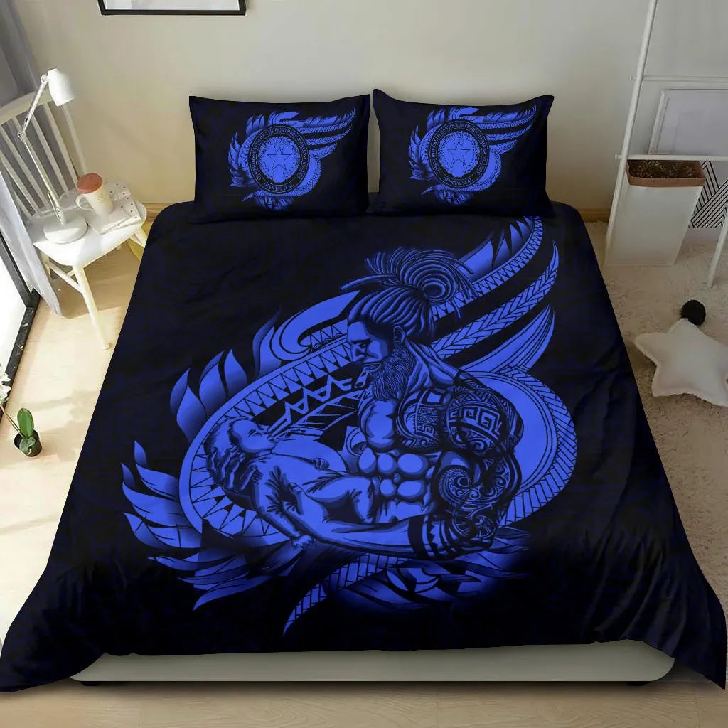 Polynesian Bedding Set - Northern Mariana Islands Duvet Cover Set Father And Son Blue