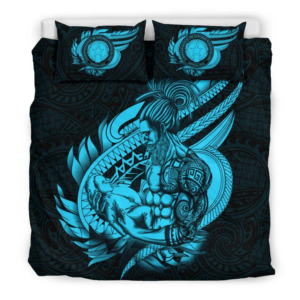 Polynesian Bedding Set - Northern Mariana Islands Duvet Cover Set Father And Son Emerald