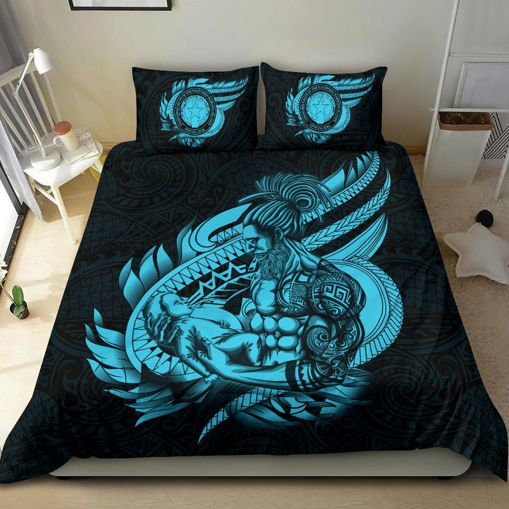 Polynesian Bedding Set - Northern Mariana Islands Duvet Cover Set Father And Son Emerald