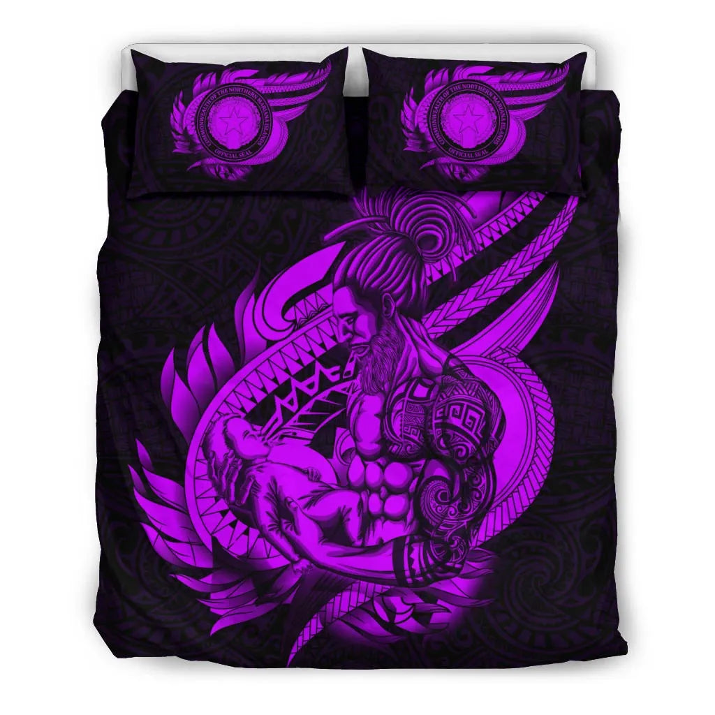 Polynesian Bedding Set - Northern Mariana Islands Duvet Cover Set Father And Son Purple