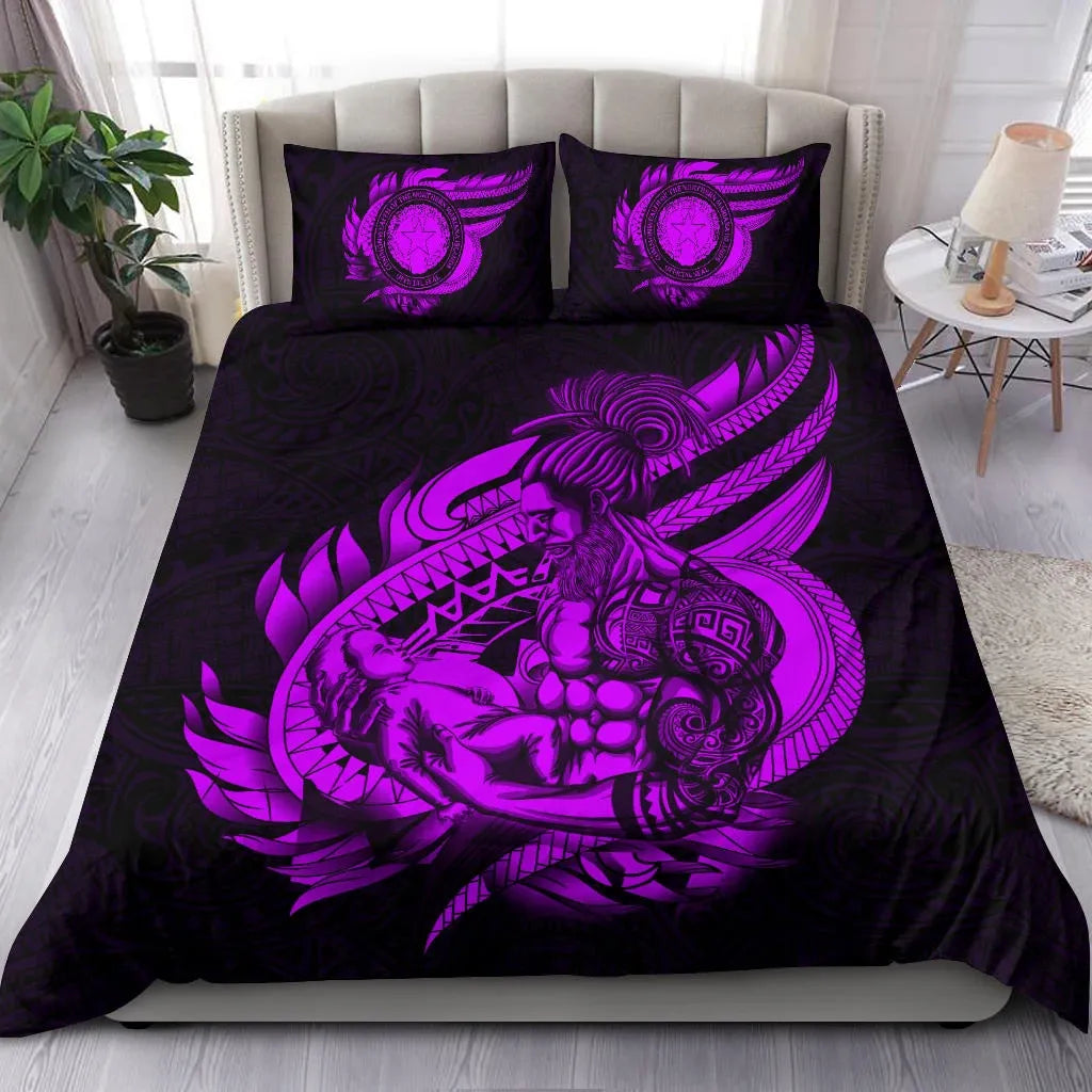 Polynesian Bedding Set - Northern Mariana Islands Duvet Cover Set Father And Son Purple